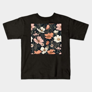 Floral Pattern  of Pink  and White Cosmos Blooms Kids T-Shirt